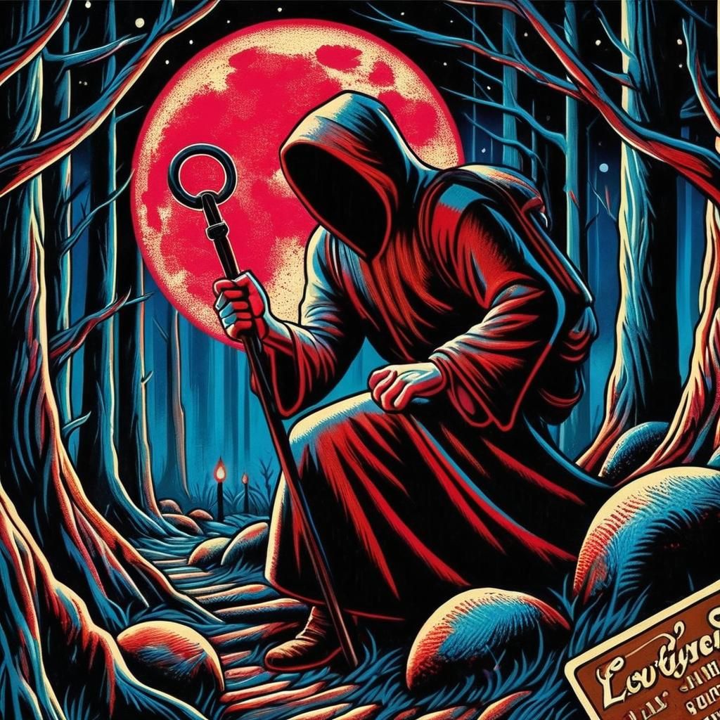 Mystical Monk in Dark Forest, Mexican Folk Art