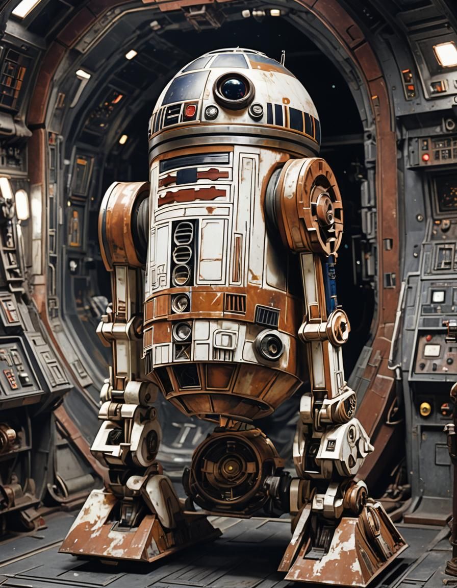 Old Astromech Droid in Space Aboard Starship