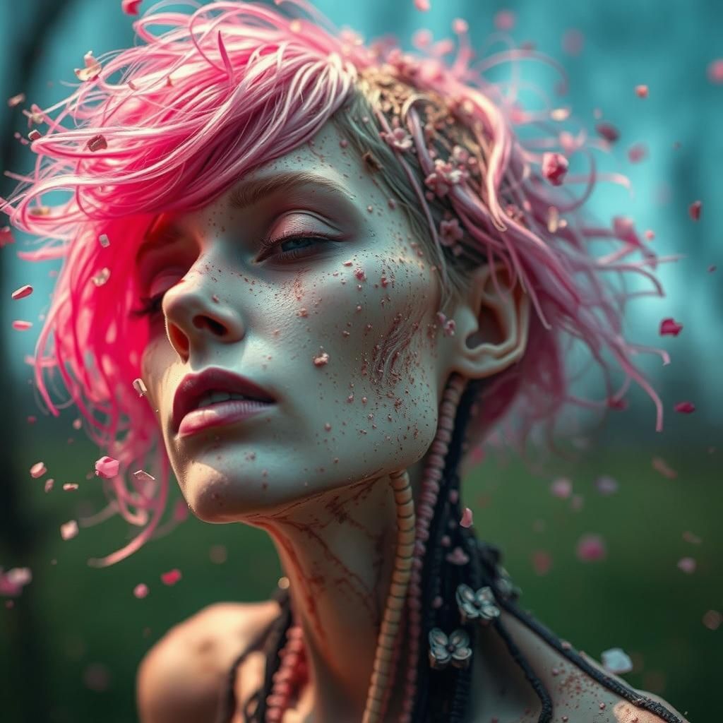 Neonpunk Spring: Woman Shedding Skin, New Life