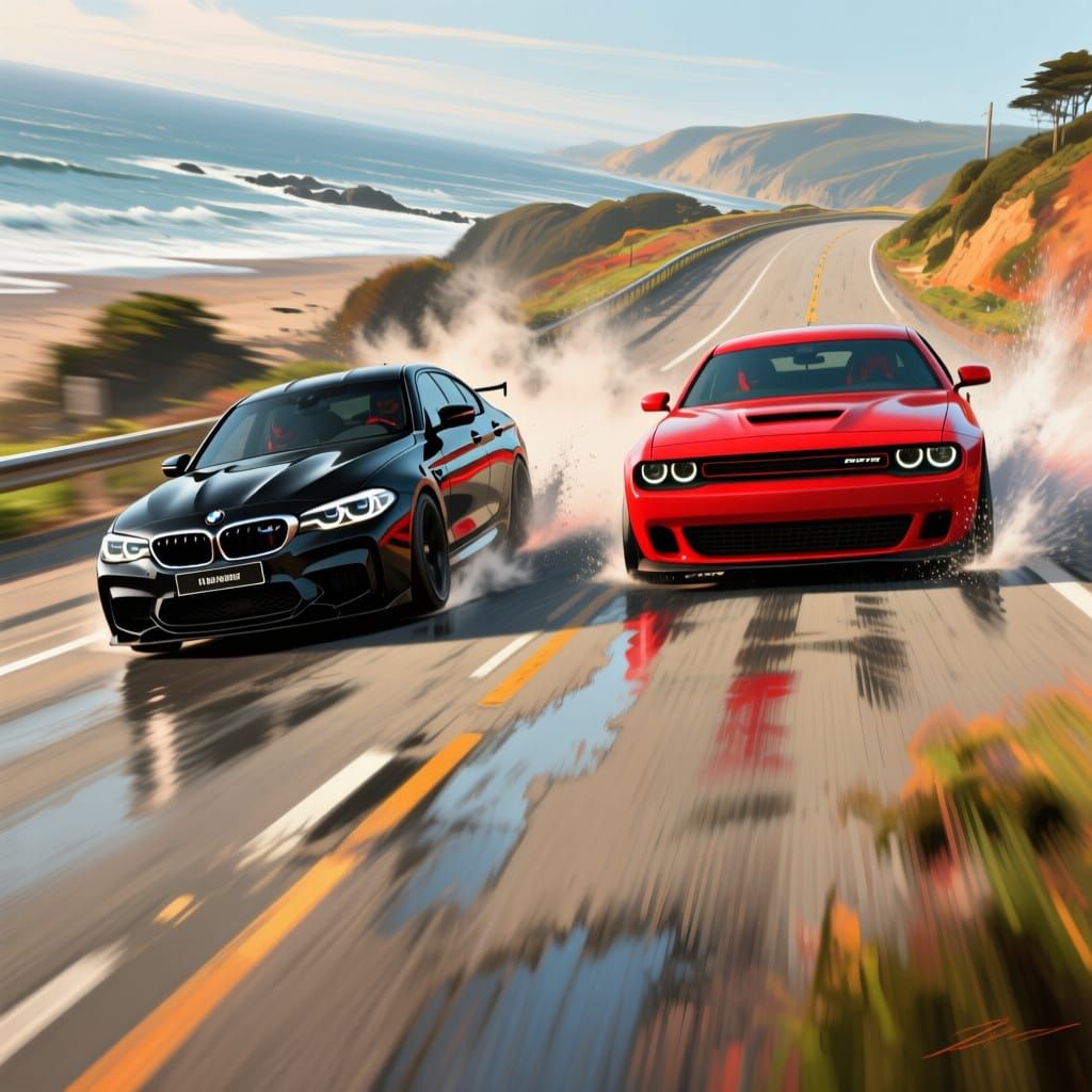 BMW M5 vs Dodge Challenger High-Speed Coastal Race
