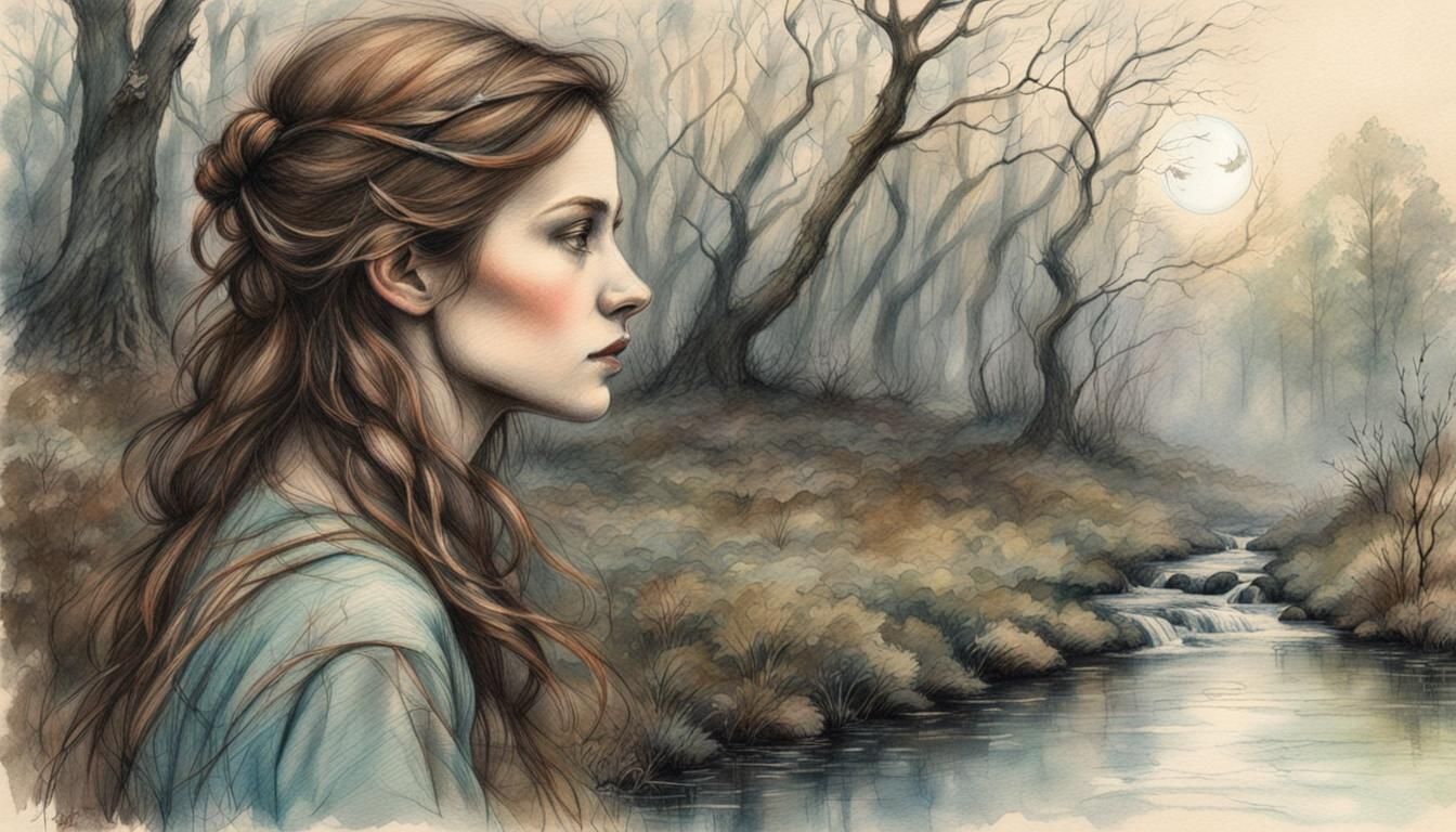 Misty Woodland Portrait in Romantic Style