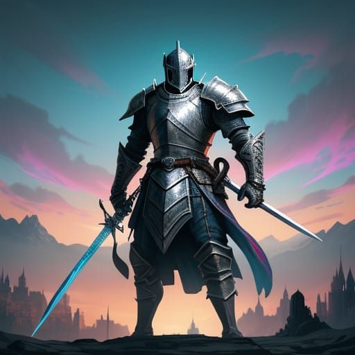 Knight Overlooks Fantasy City Splash Art