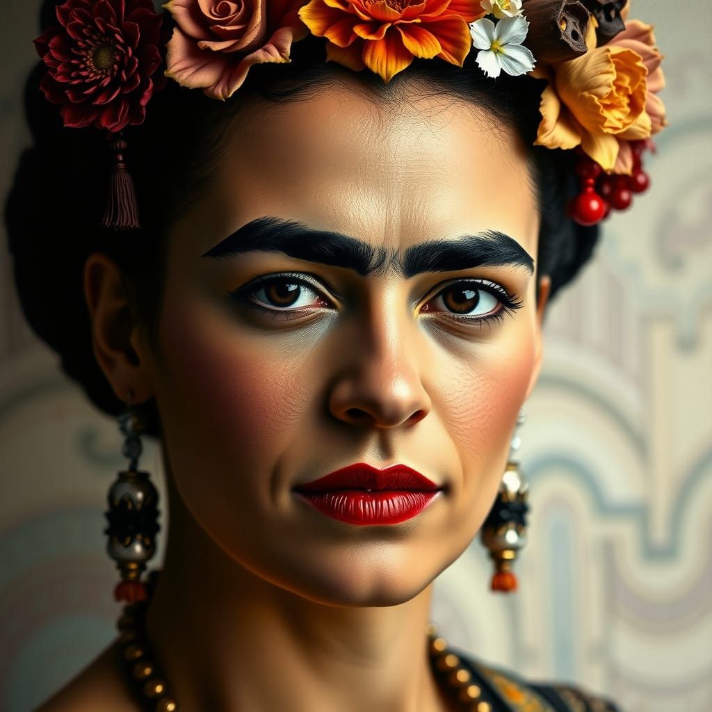 Frida Kahlo Portrait in Vibrant Mexican Light
