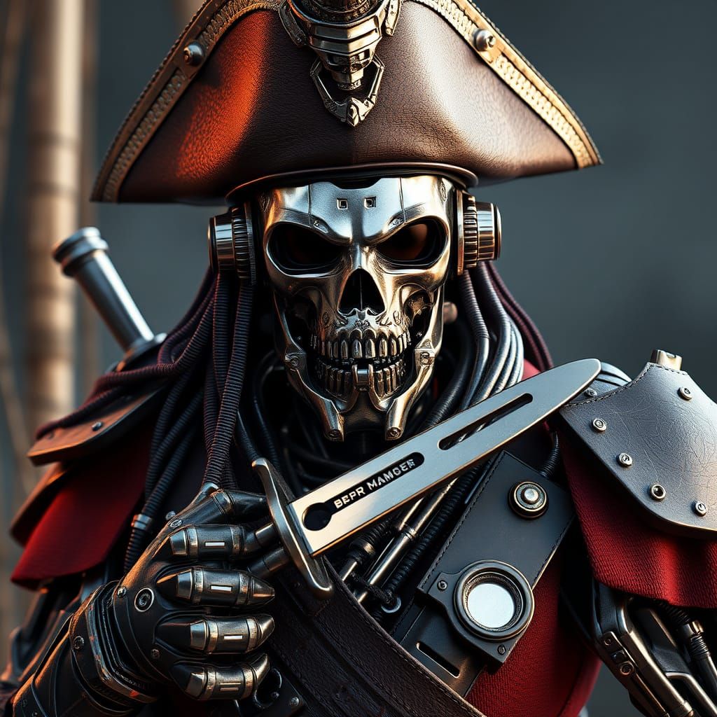 Epic Cyberpunk Pirate in Polished Metal Armor