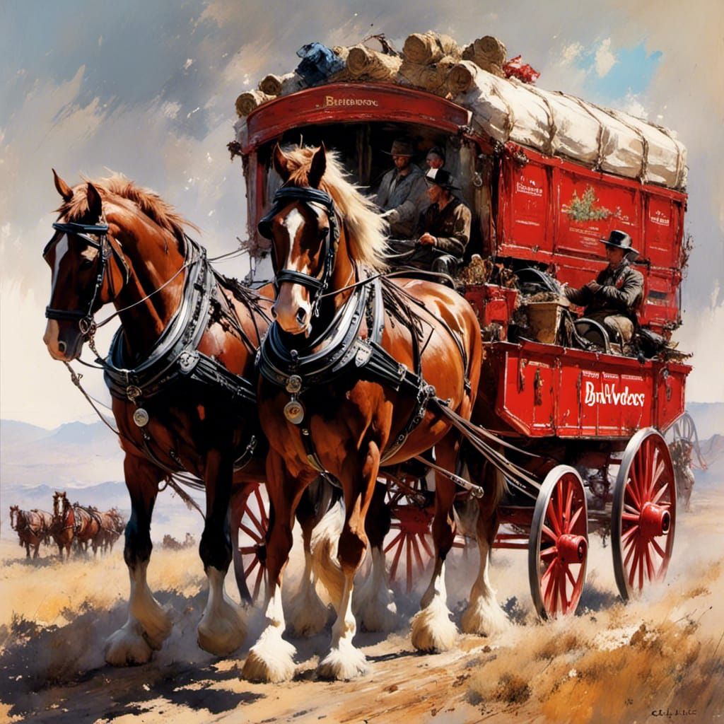 Budweiser Clydesdales Pulling Wagon, Messy Style