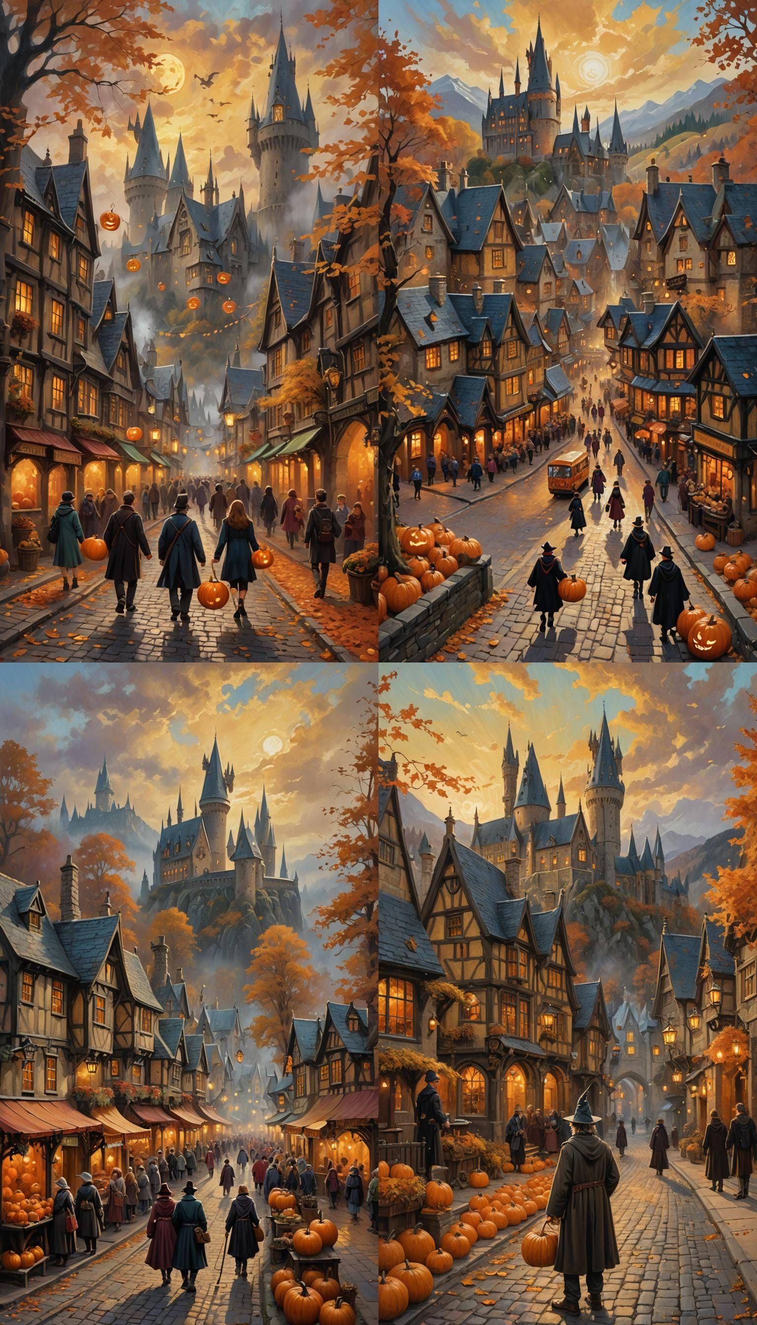 Magical Halloween in Hogsmeade Oil Painting