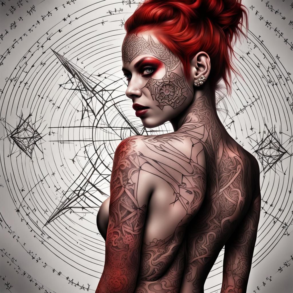 Beautiful Demon with Math Tattoos in HDR
