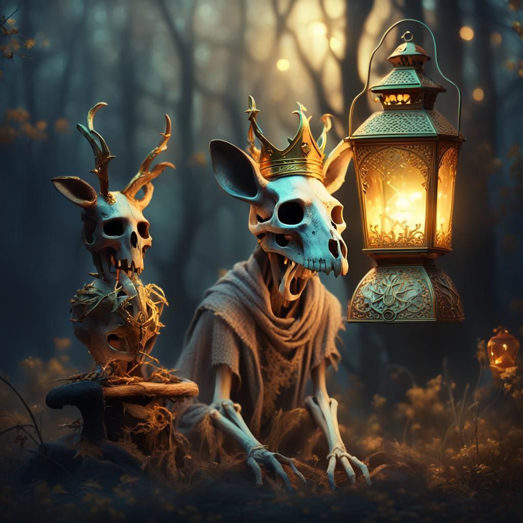 Crowned Kangaroo Skull in Anime-Inspired 3D Art