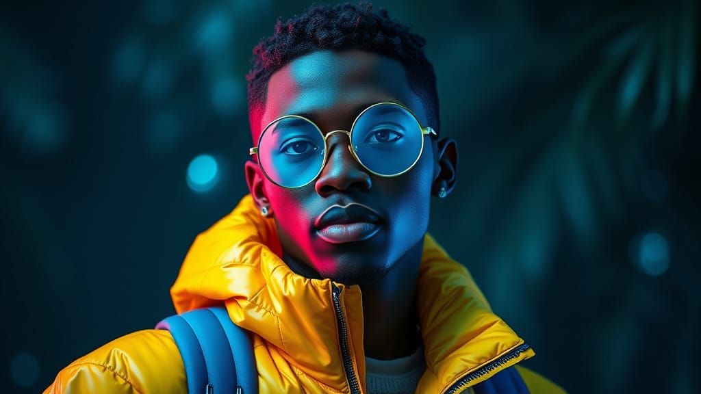 Futuristic Black Man in Glitchy, Retro Analog Style