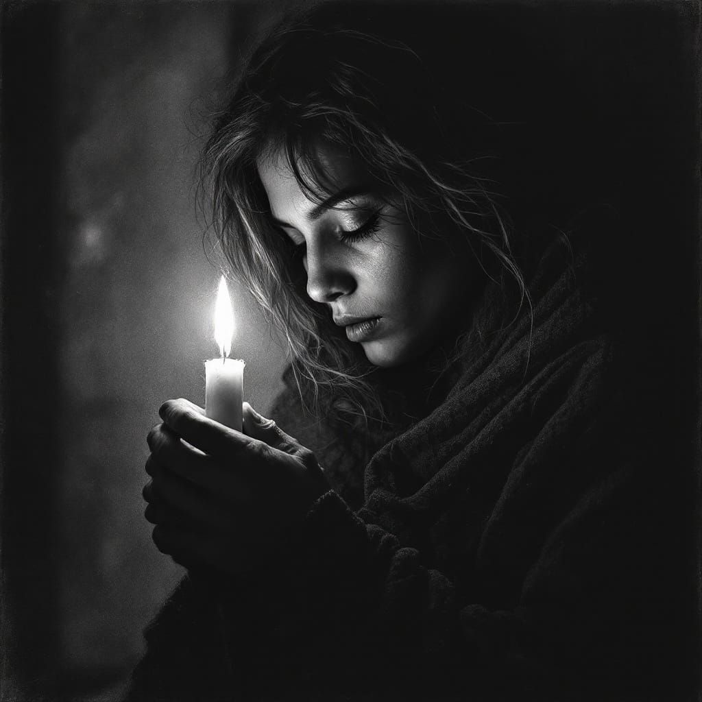 In deeping dark, by candlelight found. Come my love, let us to the light.
