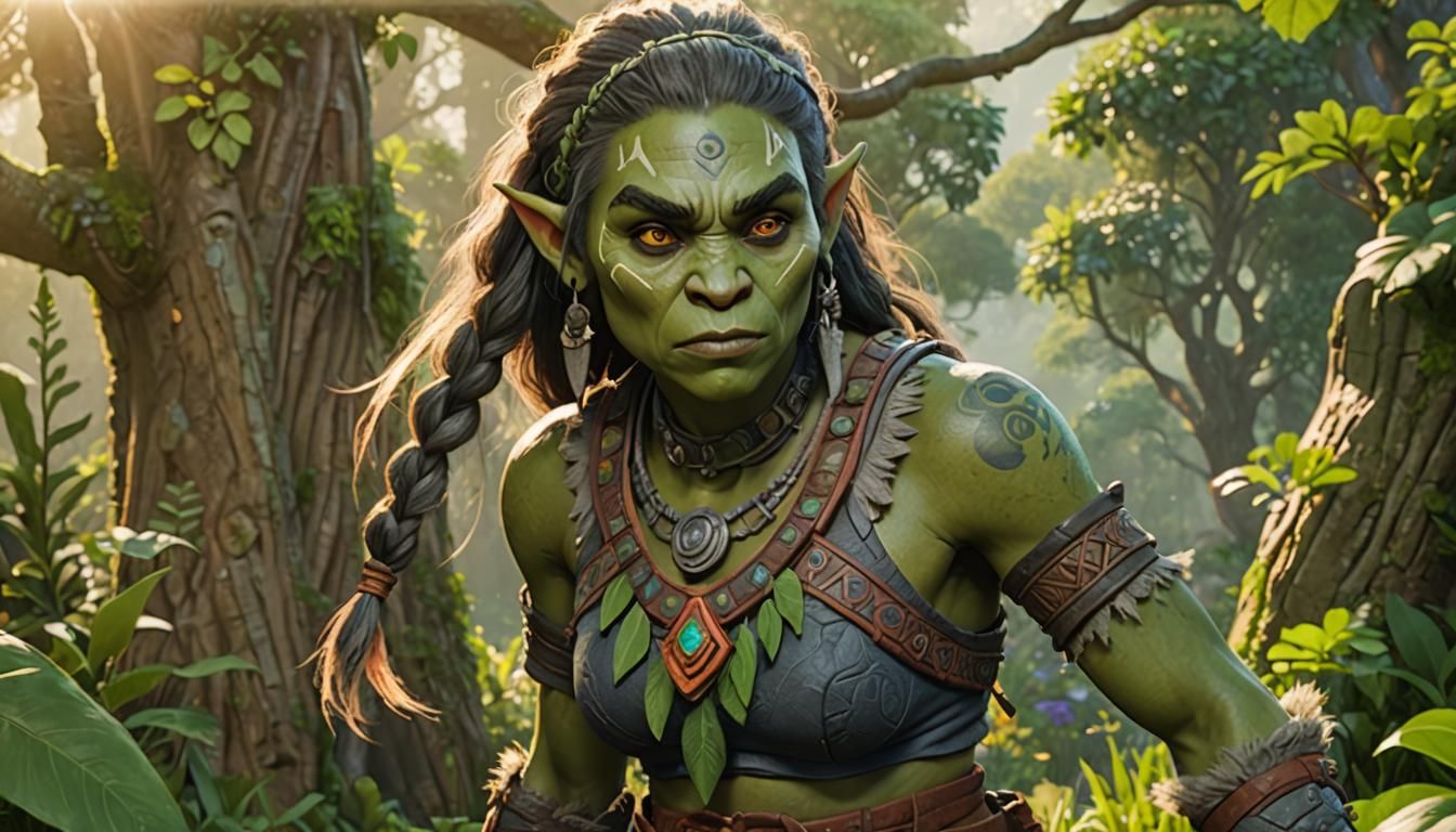 Female Orc in Lush Landscape, 3D Animation