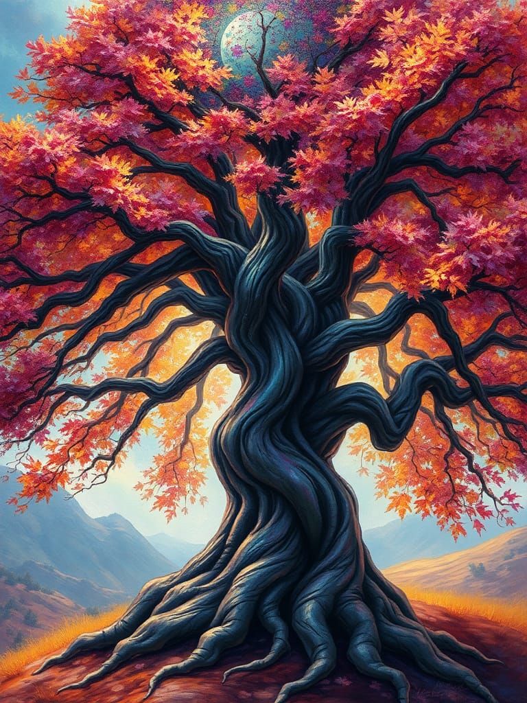 Rainbow Autumn Tree in Surrealist Style