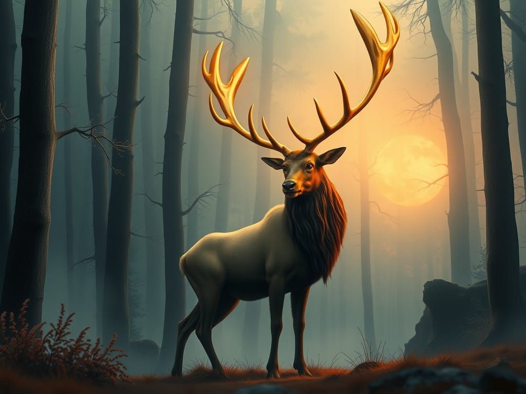 Irish Elk in Art Deco Forest, Digital Painting