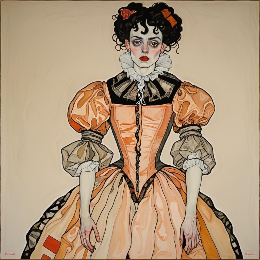 Baroque Meets Gorey: A Peach-Toned Illustration