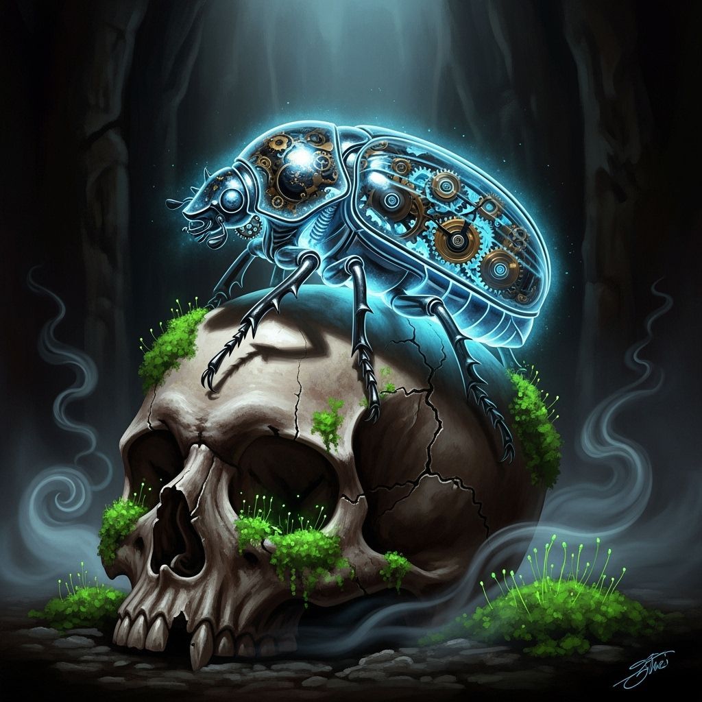 Clockwork Scarab Beetle: Dark Fantasy Oil Painting