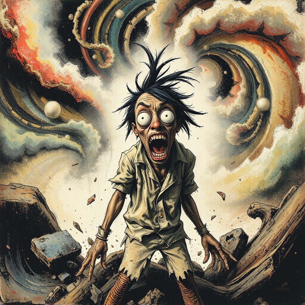Frantic Figure in Gonzo Art Style