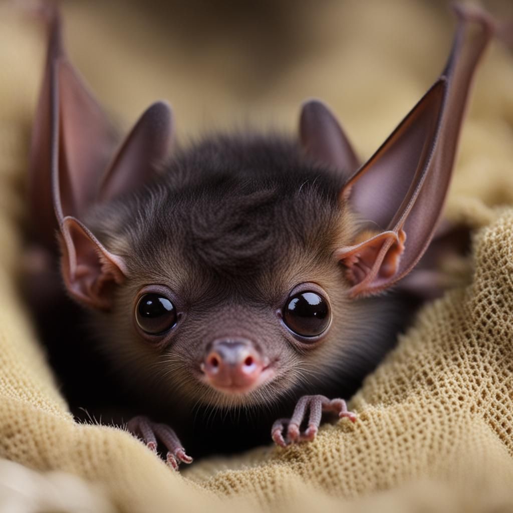 Very Cute Baby Fruit Bat Waking Up