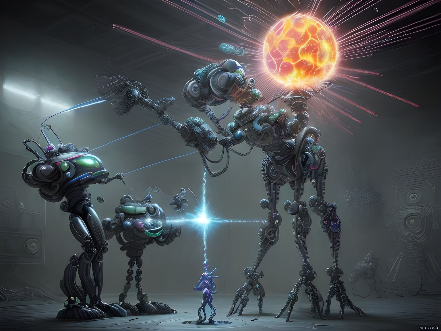 Robots near Planet in Neo-Expressionism Style