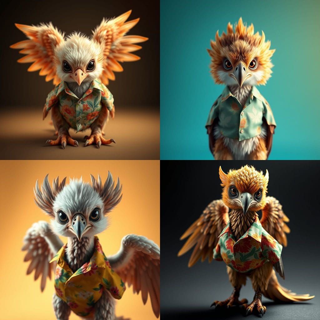 Majestic Griffin Portrait in Vibrant Hawaiian Attire