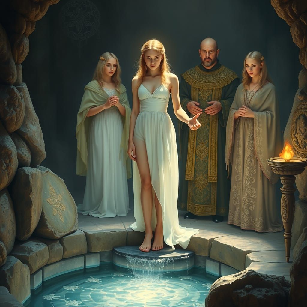 A Serene Young Woman Prepares to Offer Herself to the Ancien...