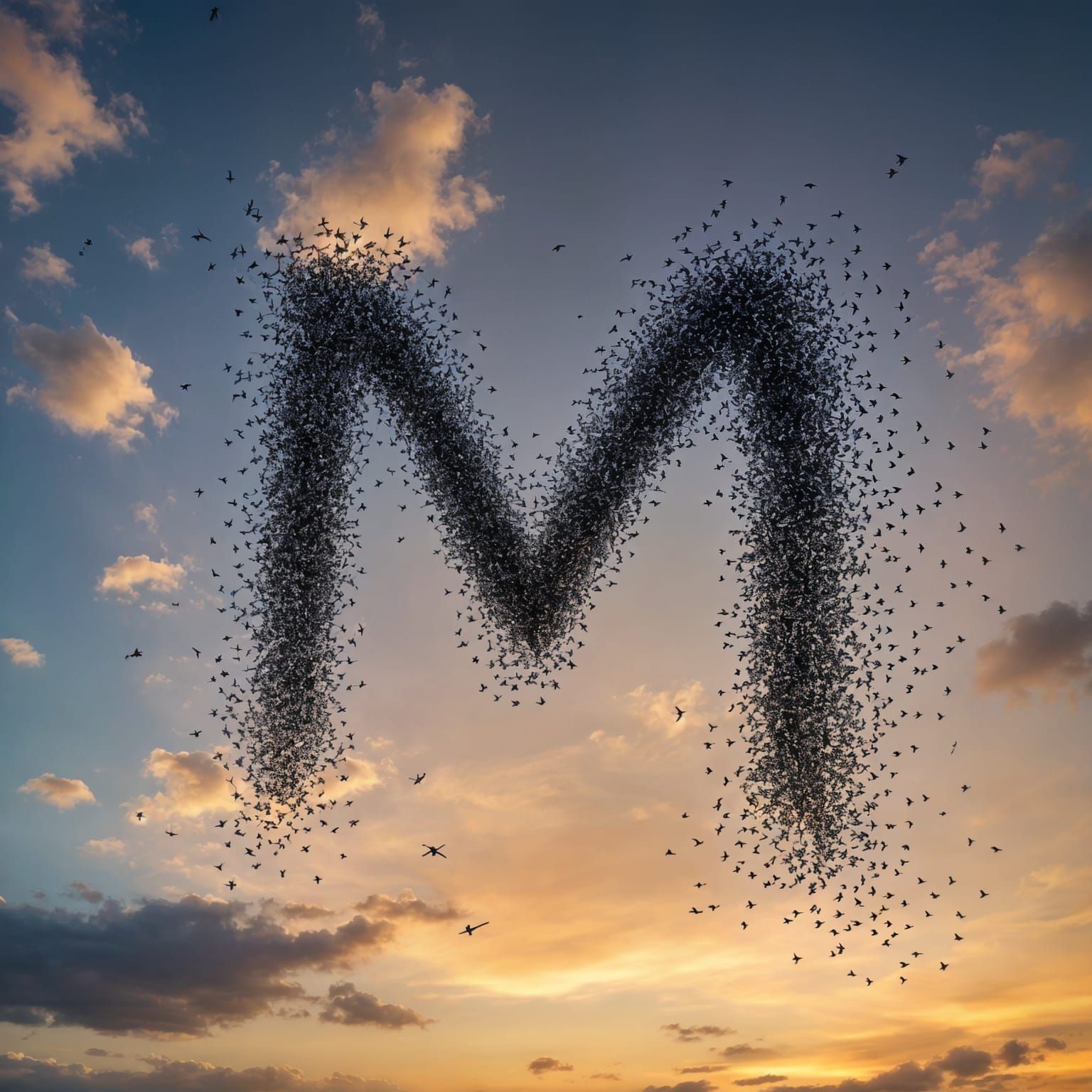 Flock of Starlings Form Letter M in Sky
