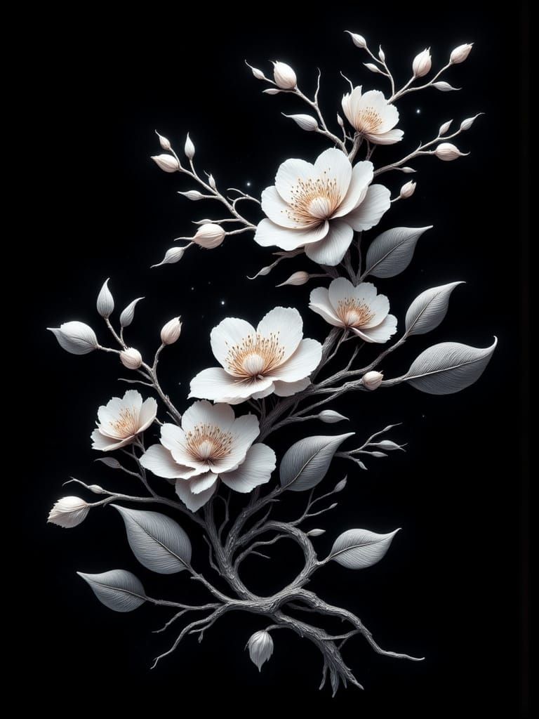 Flowering Branch in Digital Illustration Style