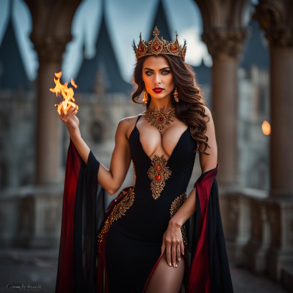 Fire Princess with Intricate Dress and Hazel Eyes