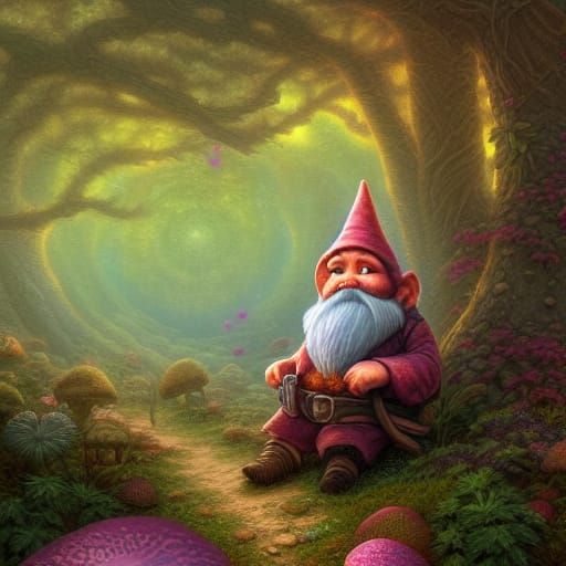 Gnome Portrait with Psychedelic Plants, Digital Art