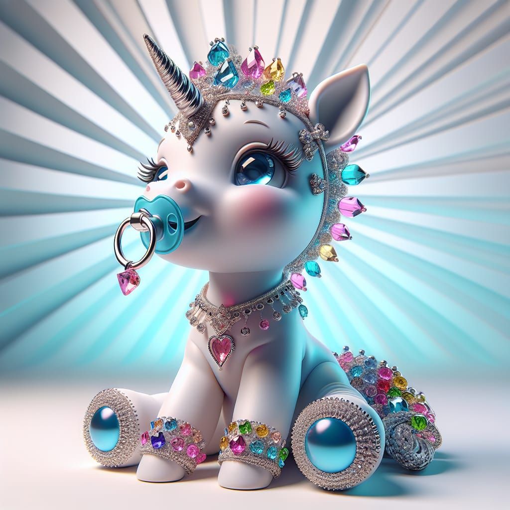 Joyous Jeweled Baby Unicorn Digital Illustration