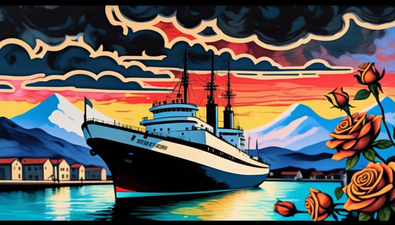 Epic Impressionist Masterpiece: Roses in Twilight Harbor