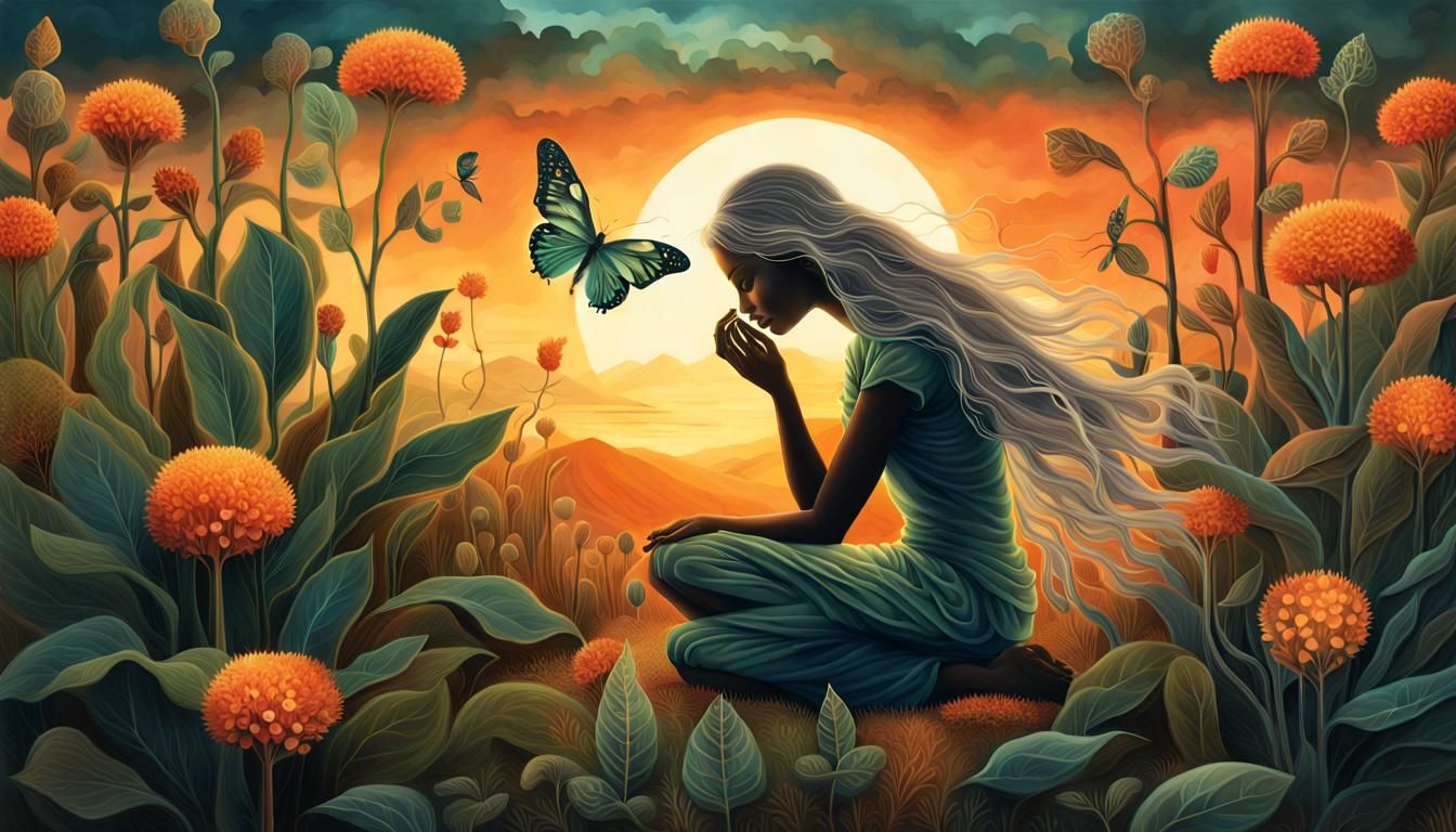 Glowing Bio Art Collage of Woman with Plant Hopper