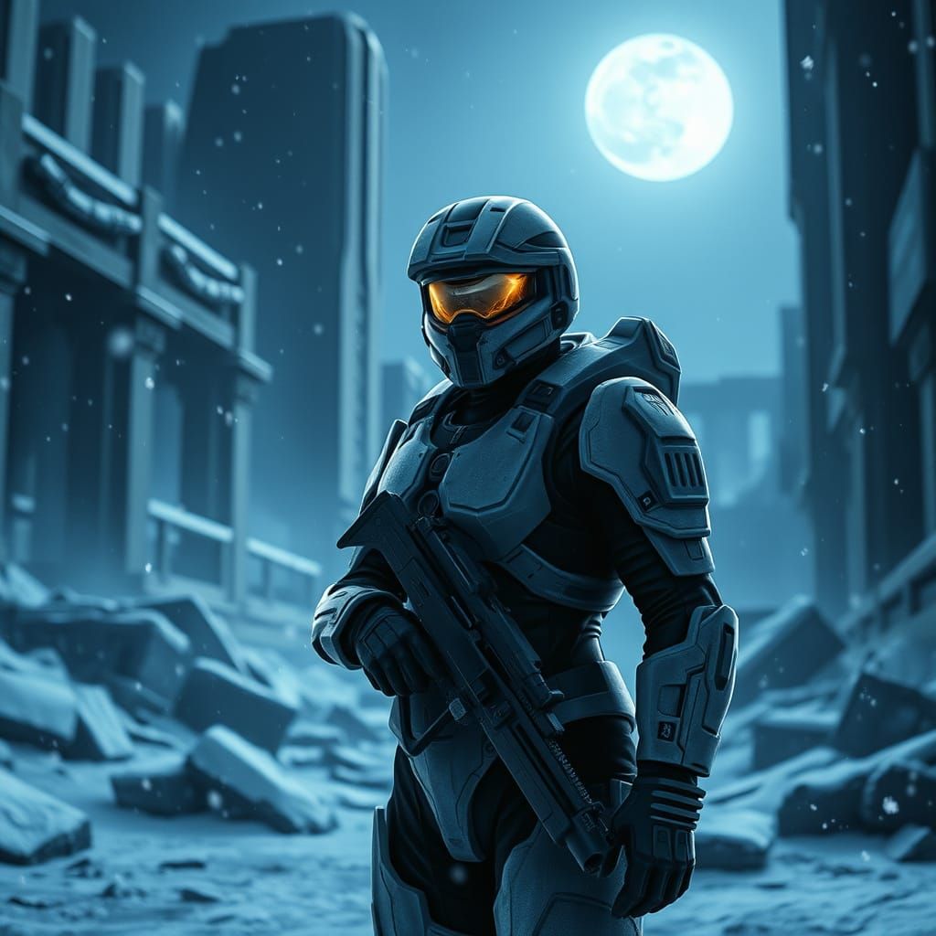 Lone Spartan in Ruins on Reach