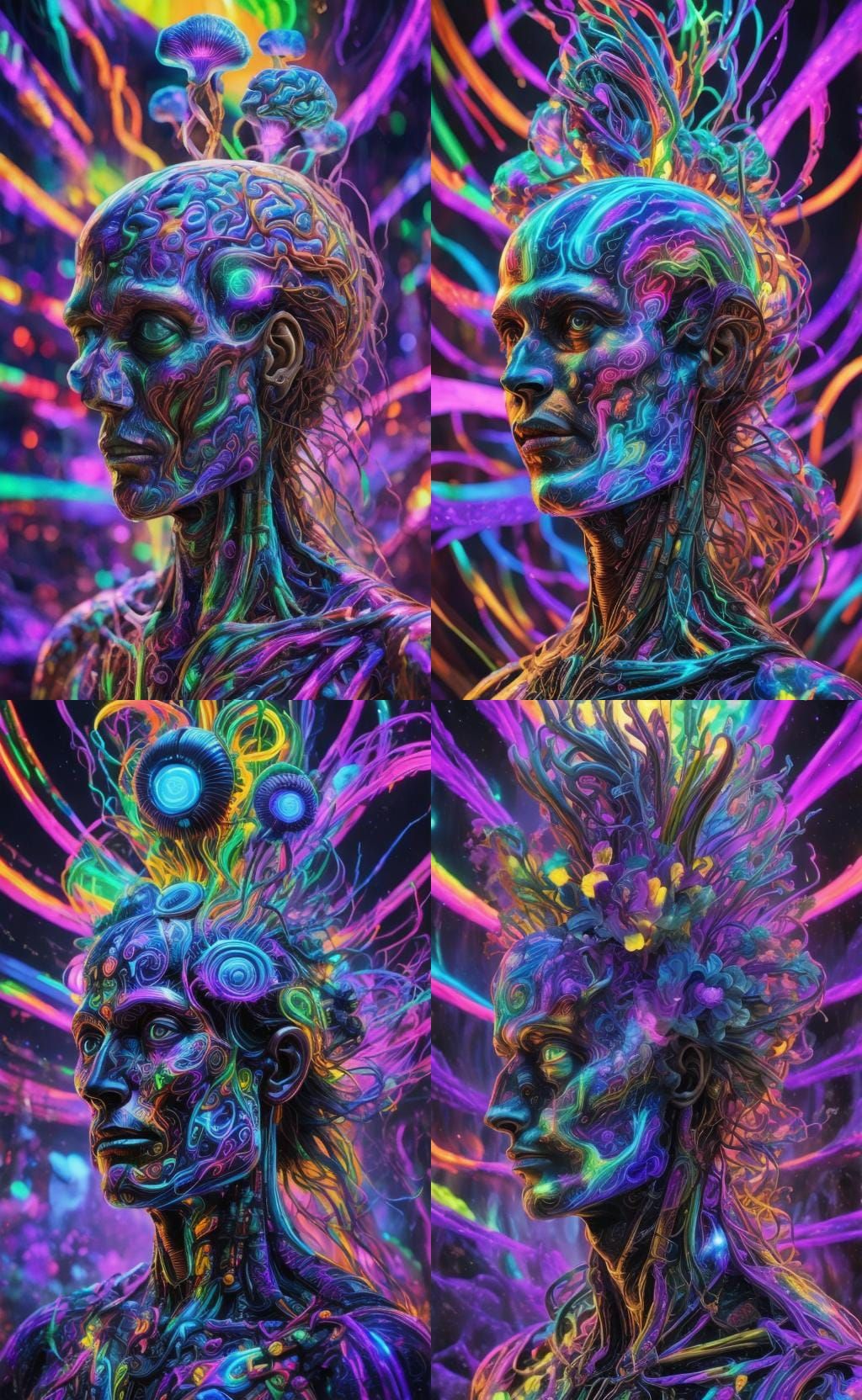 Hyperrealistic Neon Dreamscape with Distorted Anatomy