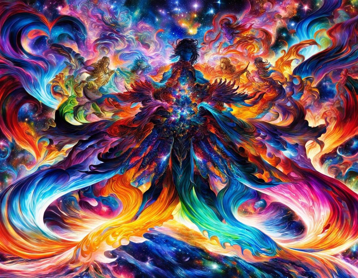 Celestial Warriors Battle in Cosmic Anime Style