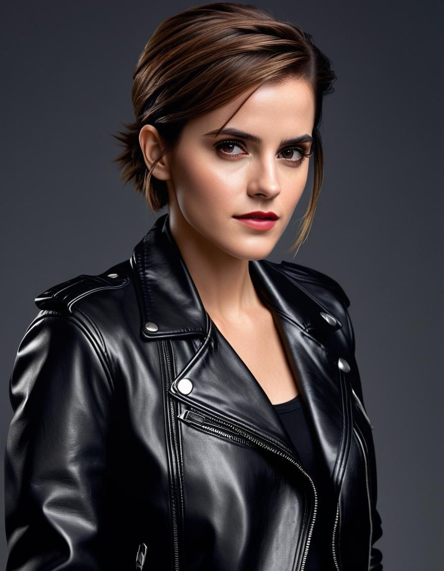 Emma Watson in 80s Leather Biker Glamour Shot