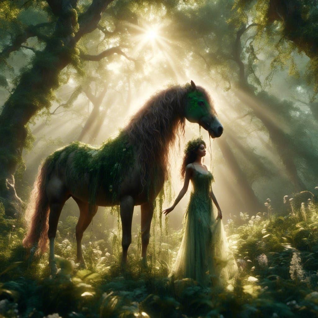 Hyperrealistic Centaur Girl in Magical Forest
