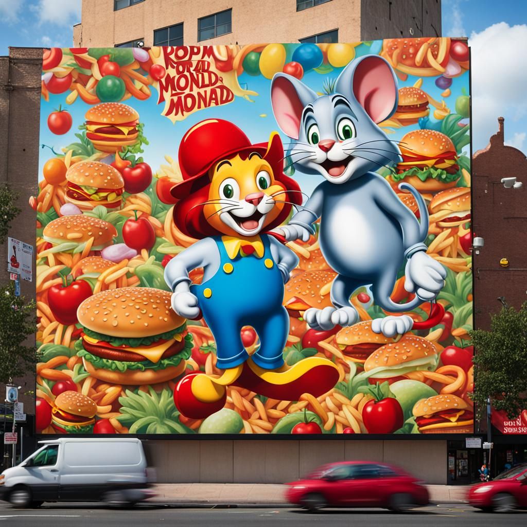 Pop Surrealism: Tom, Jerry, and Ronald as Adam & Eve