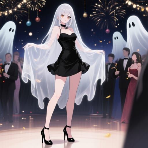 Ghost Woman in Cocktail Dress at New Year's Eve Ball