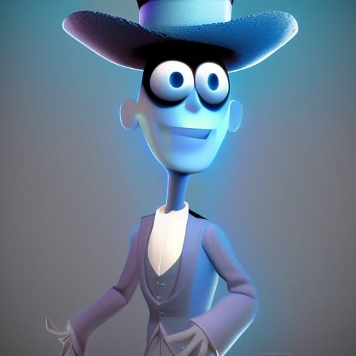 Whimsical Ghost with Blue Tophat: Disney Pixar Style