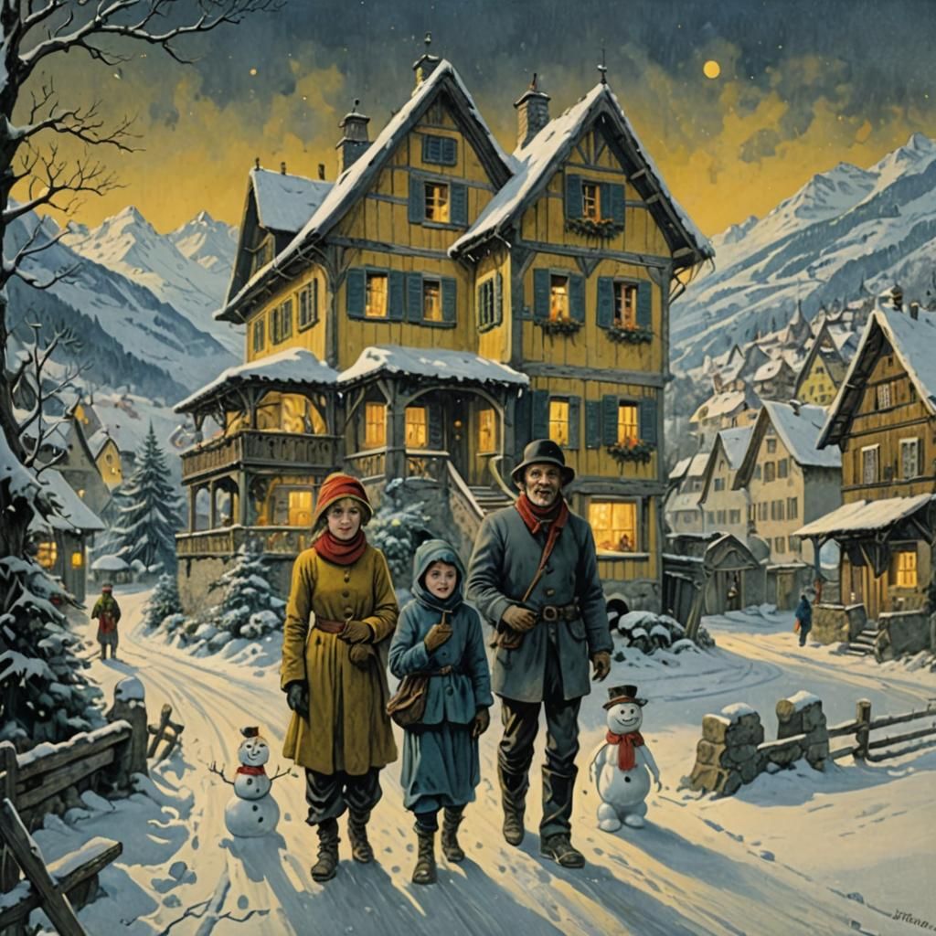 Snowmen Celebrate Christmas in Wintery Switzerland