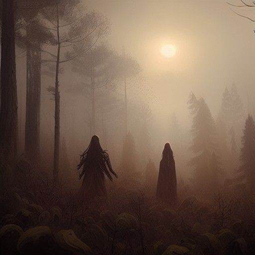 Dystopian Forest Battle at Sunset