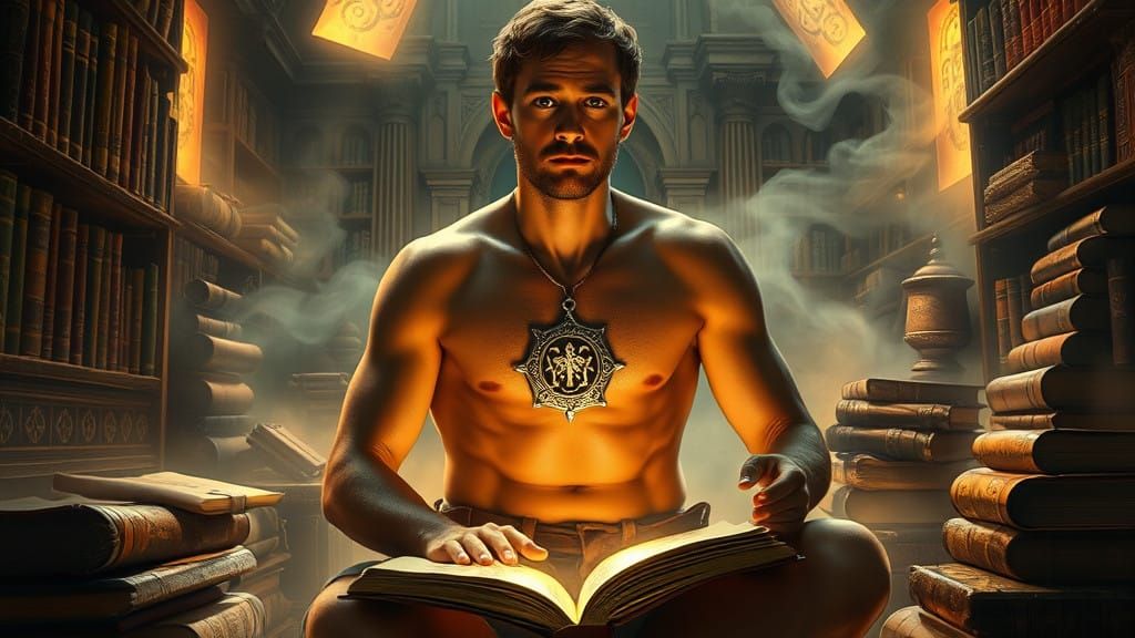 Scholar in Mystical Library, Gospel of Judas Adorned