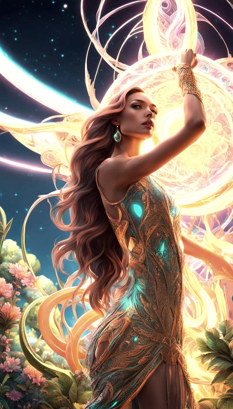 Goddess of the Moon in Iridescent Solarpunk Style