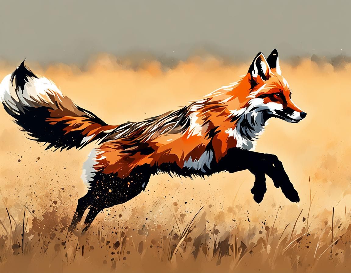 Red fox (Vulpes vulpes) running through dry grass 🦊