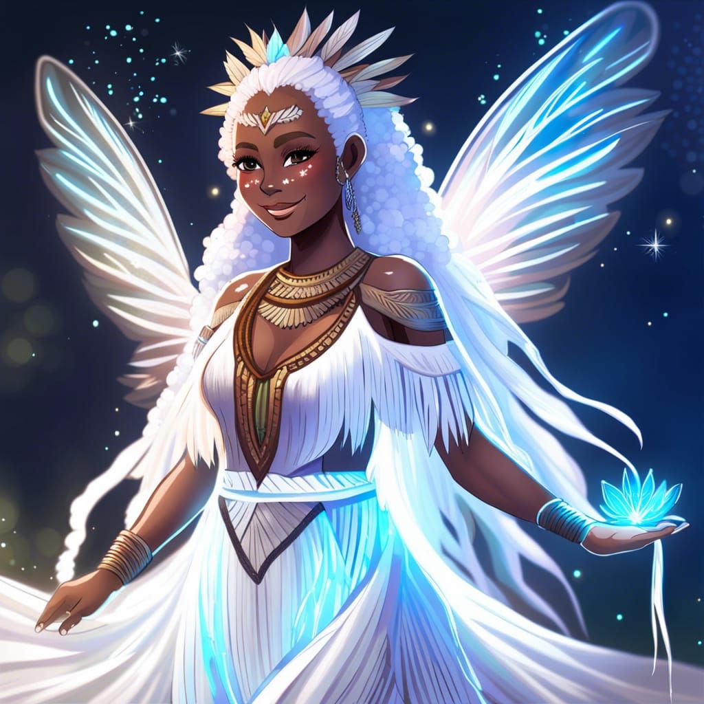 Melanesian Fairy with Glowing Hair and Wings