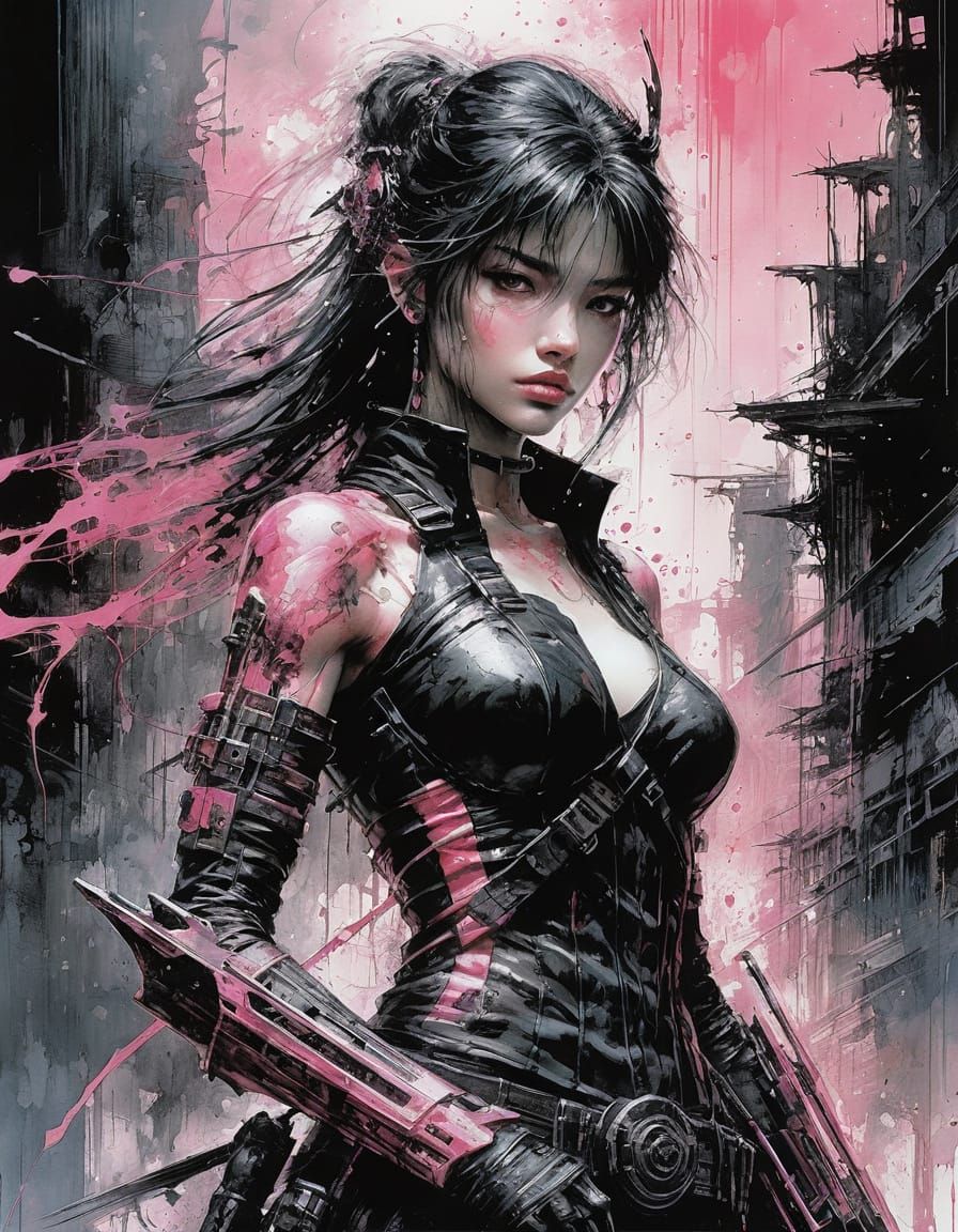 Abstract Art in Black and Pink with Fine Details