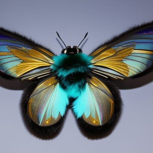 Blue-Winged Carpenter Bee in Ornate Digital Art