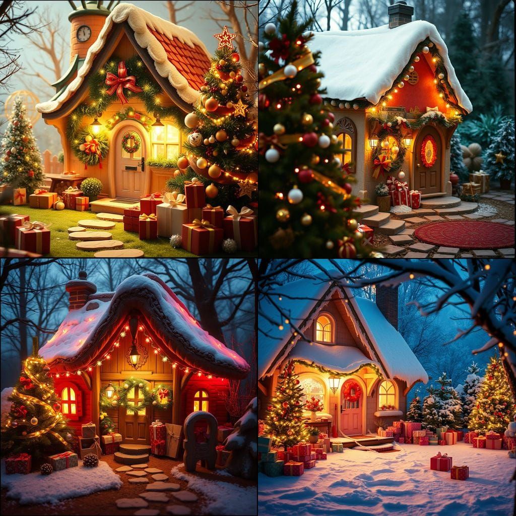 Enchanting Fairytale Home with Christmas Tree and Gifts