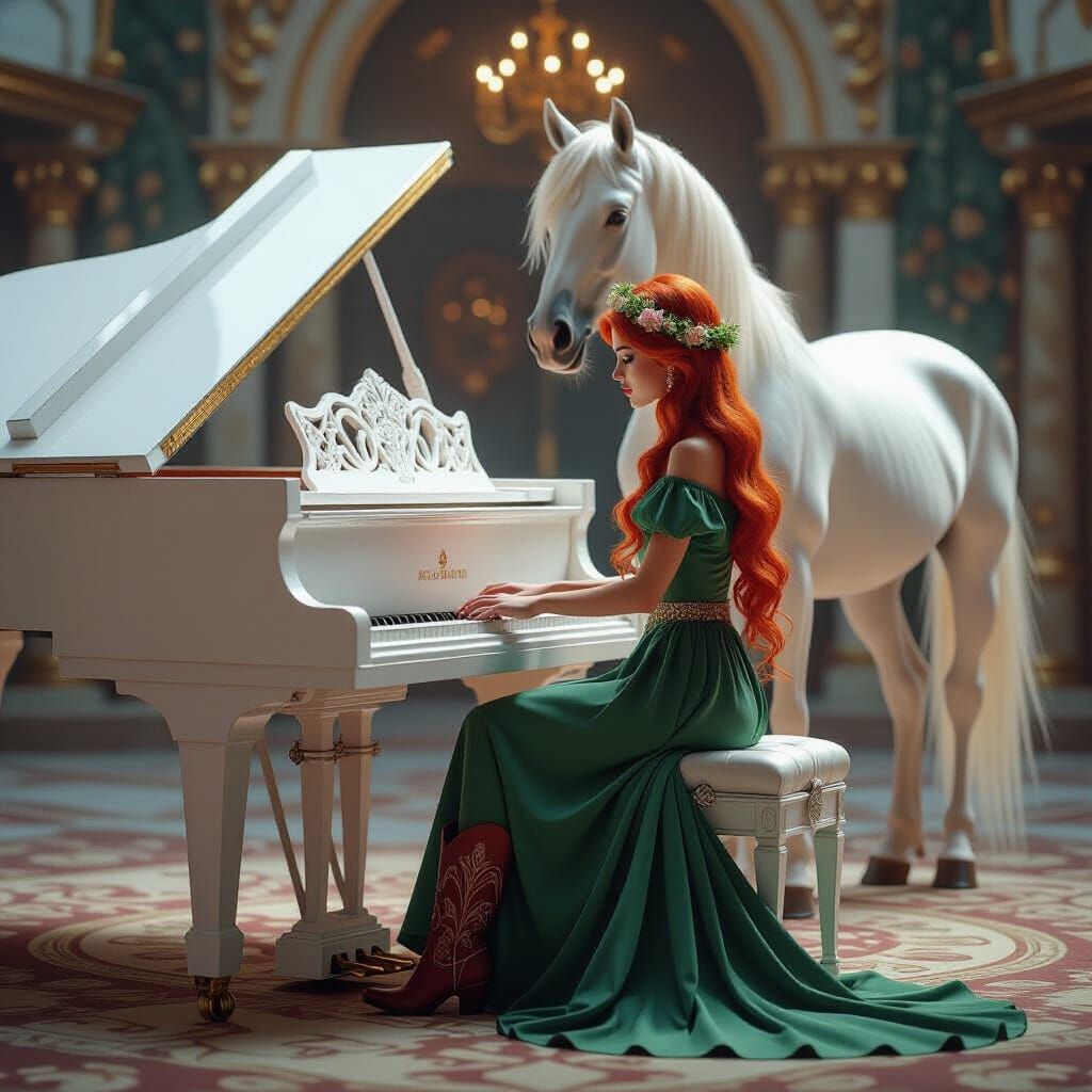 Princess Plays Piano in Ornate Castle