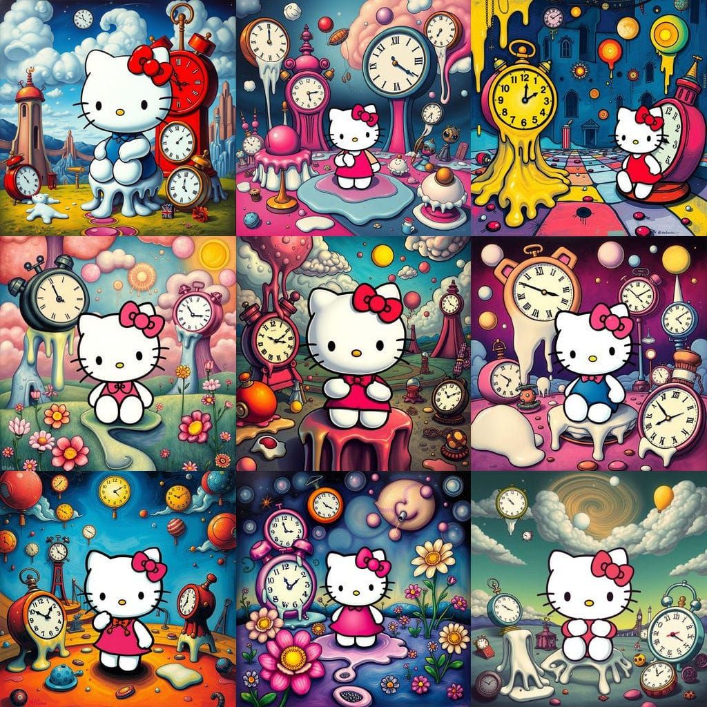 Surreal Hello Kitty in Whimsical Dreamscapes